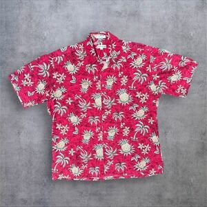 Vintage 80s Red Hawaiian Shirt Large Pineapple Palm Print Tropical Streetwear‎